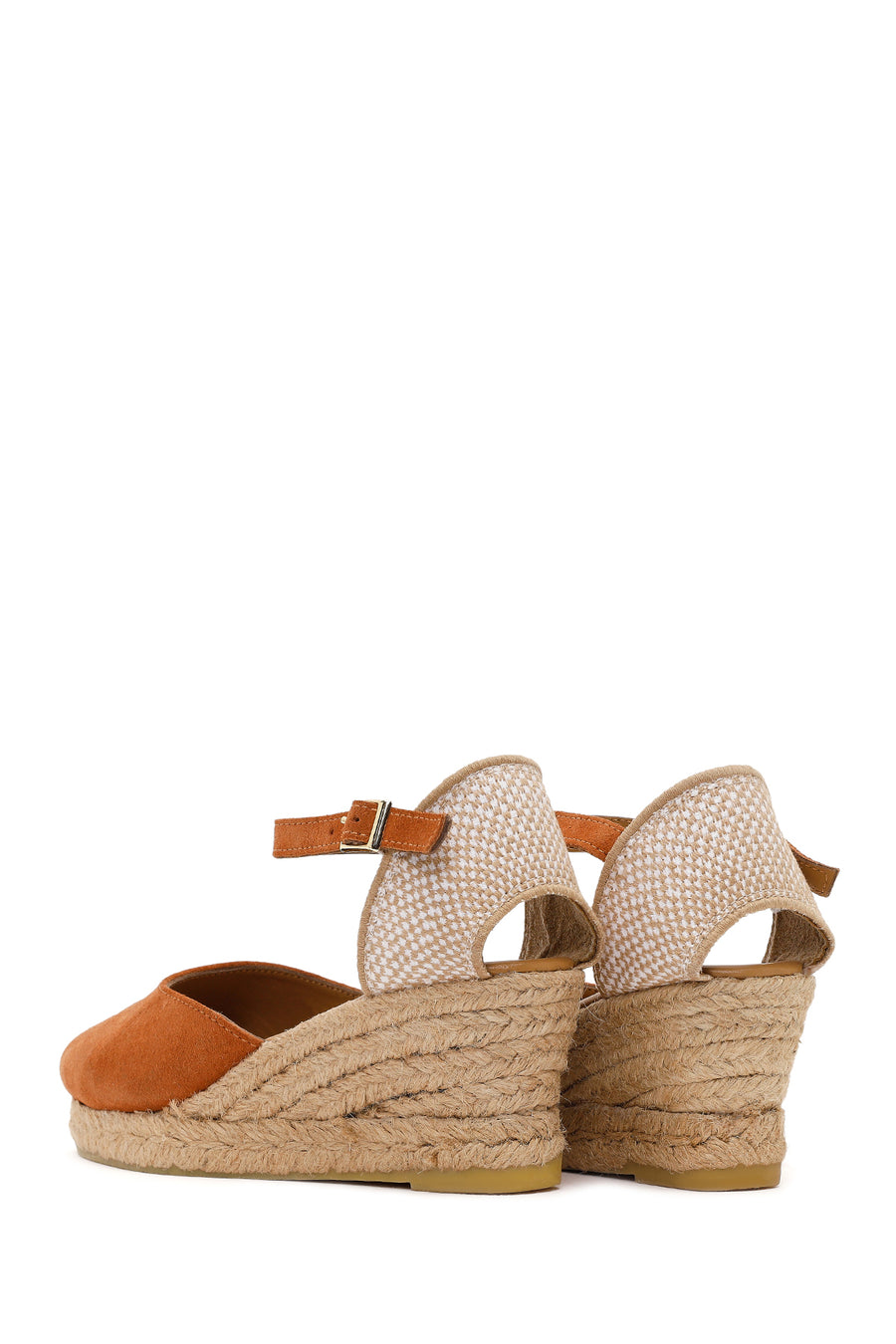 Women's Orange Ankle Strap Wedge Heel Suede Leather Espadrille Sandals