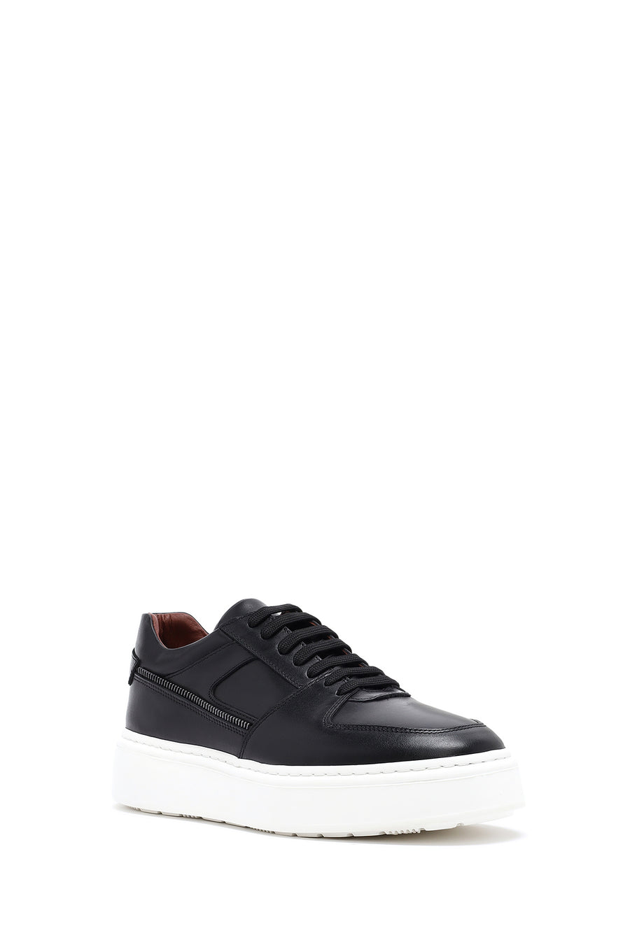 Men's Black Lace-up Thick-Sole Leather Sneaker