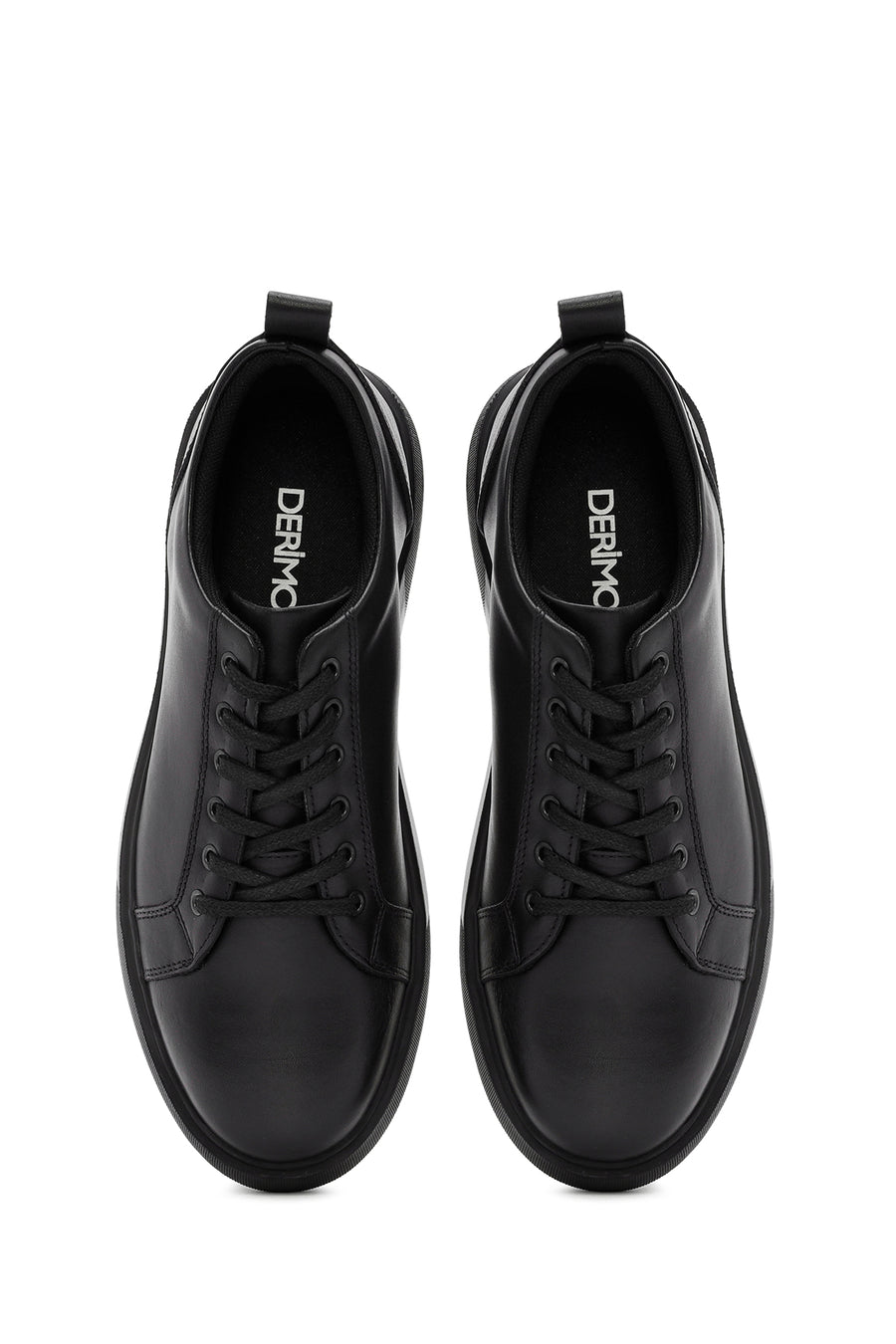 Erkek Siyah Bağcıklı Deri Sneaker