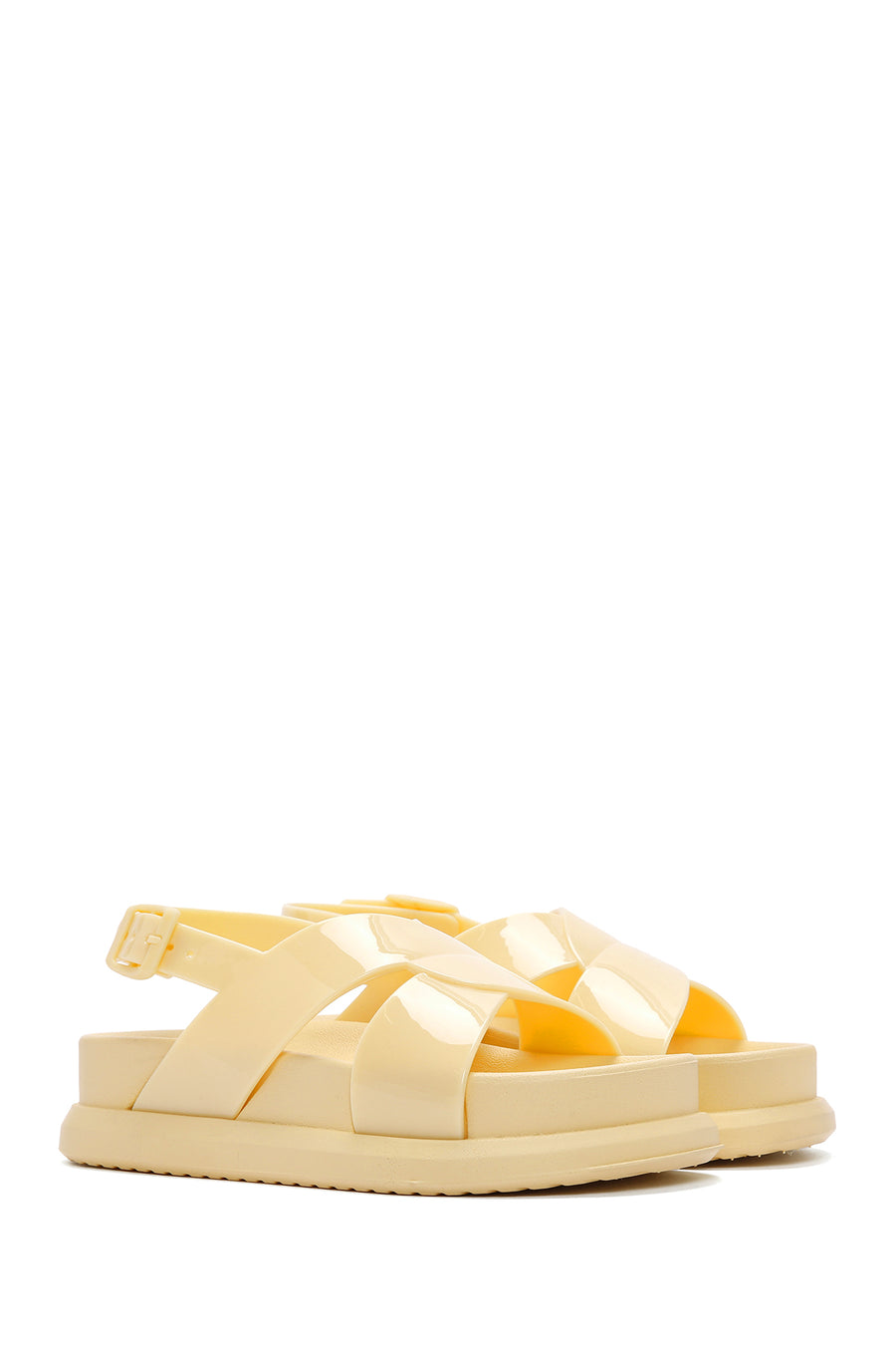 Women's Yellow Ankle Strap Thick Soled Jelly Sandals