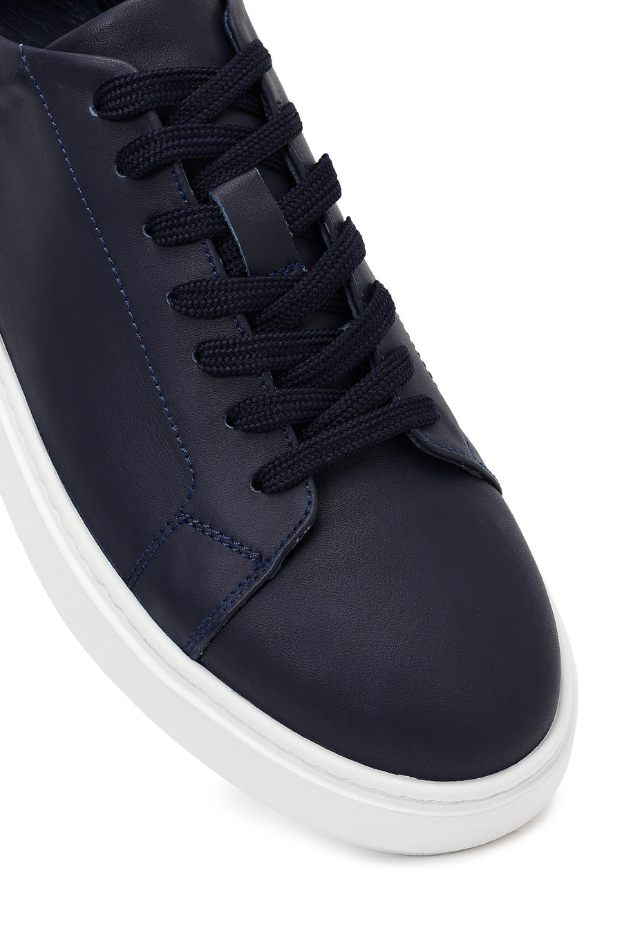 Erkek Lacivert Bağcıklı Deri Sneaker
