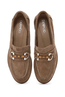 Women's Tan Buckle Detailed Suede Leather Masculine Loafer | Derimod