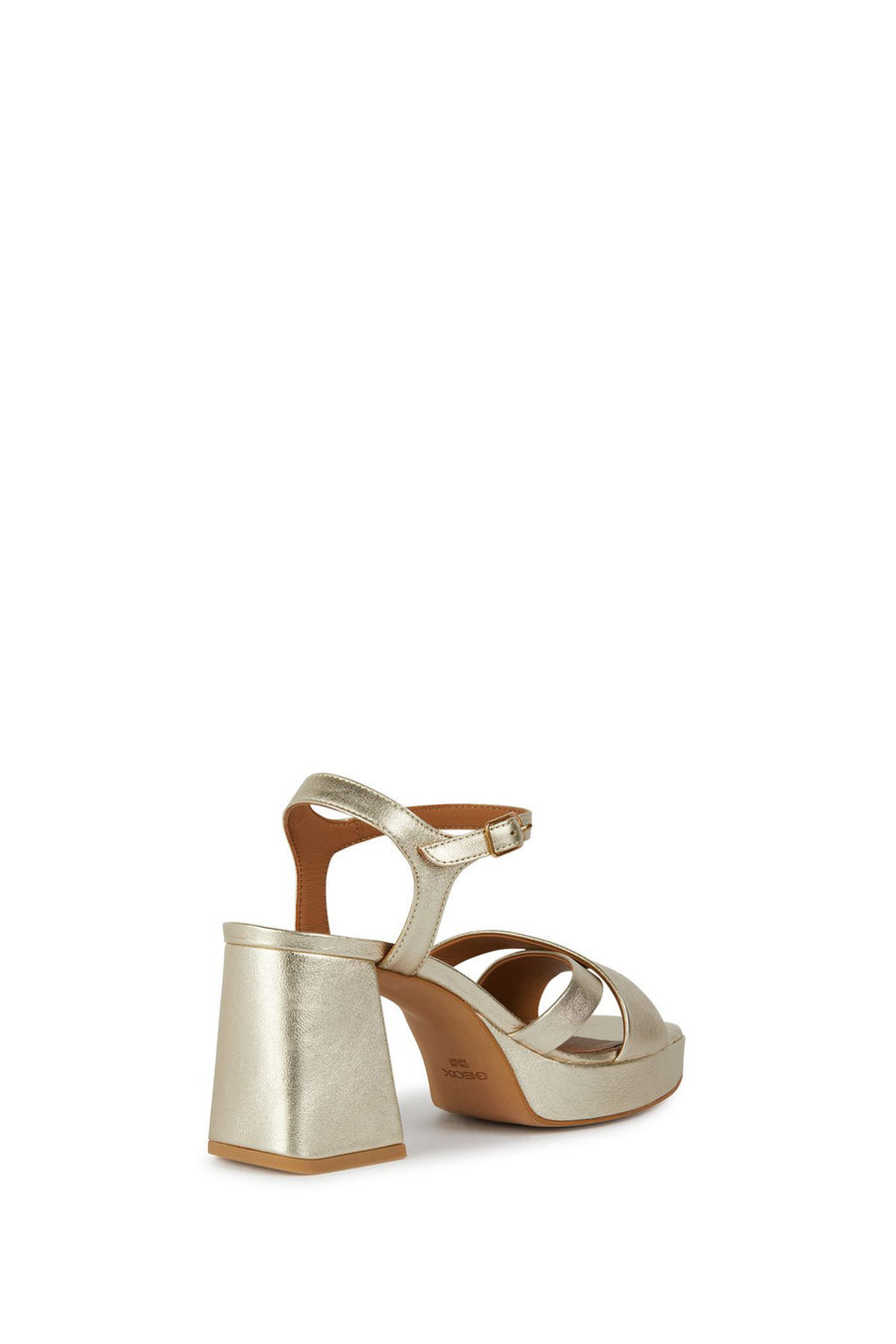 Geox Women's Gold Soledea Ankle Strap Thick Heeled Leather Sandals