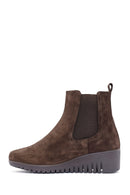 Women's Brown Wedge Heel Suede Leather Comfort Chelsea Boots | Derimod