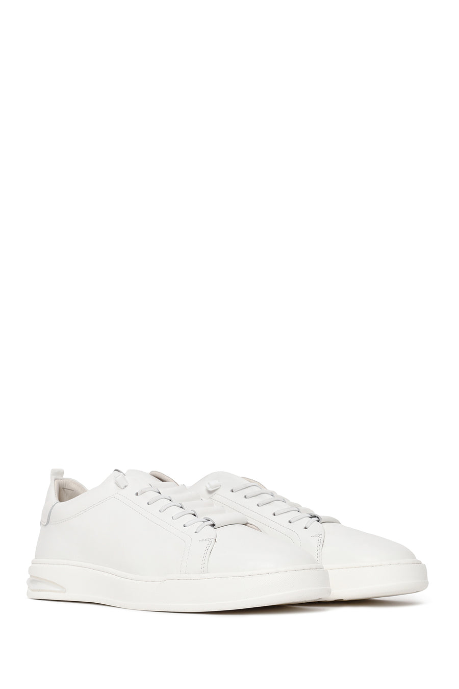 Erkek Beyaz Bağcıklı Deri Sneaker