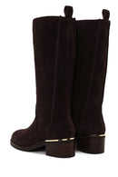 Woman Brown Short Thick-Heeled Suede Boots | Derimod