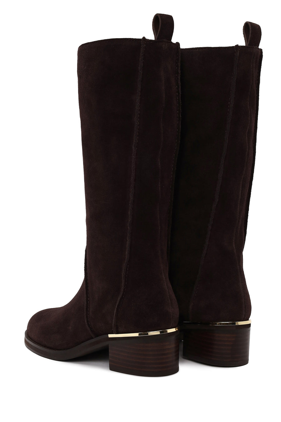 Woman Brown Short Thick-Heeled Suede Boots
