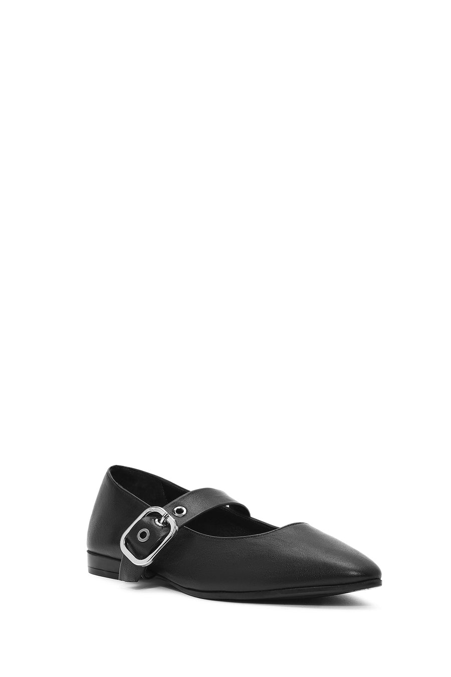 Women's Black Buckle Leather Ballerinas