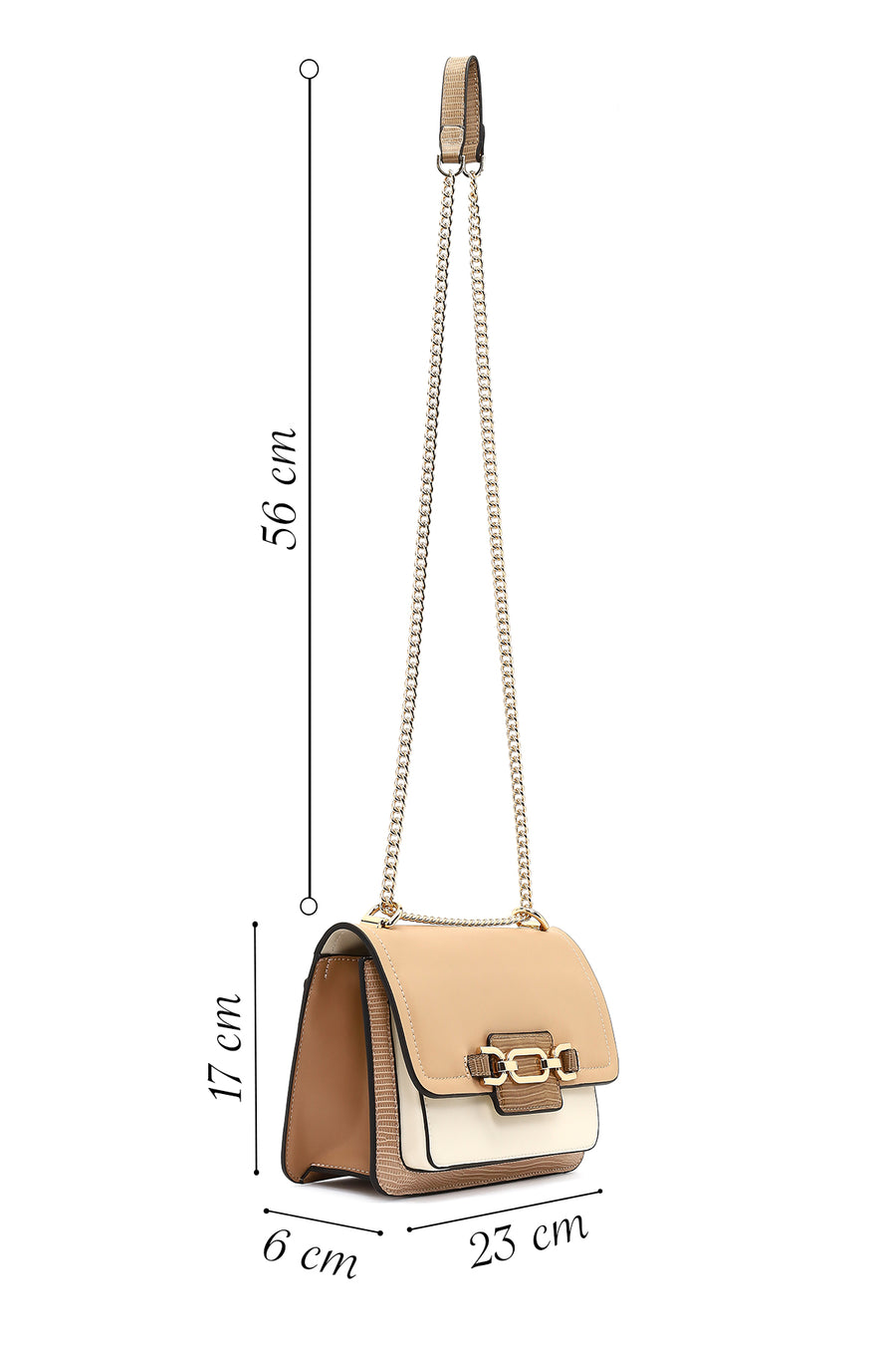 Women's Beige Long Chain Strap Classic Shoulder Bag