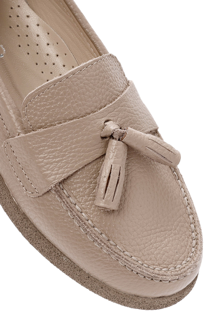 Kadın Vizon Püsküllü Deri Comfort Loafer