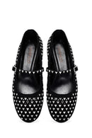 Women's Black Buckled Stoned Leather Ballerinas | Derimod