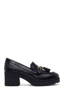 Woman Black Chunky-Heeled Buckled Leather Loafer | Derimod