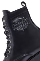 Harley Davidson Women's Black Carrie Lace-Up Zipper Detail Leather Combat Boots | Derimod