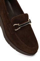 Kadın Kahverengi Tokalı Dolgu Topuklu Süet Deri Comfort Loafer | Derimod