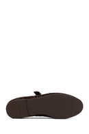 Woman Brown Leopard Patterned Buckled Suede Leather Ballet Flat | Derimod