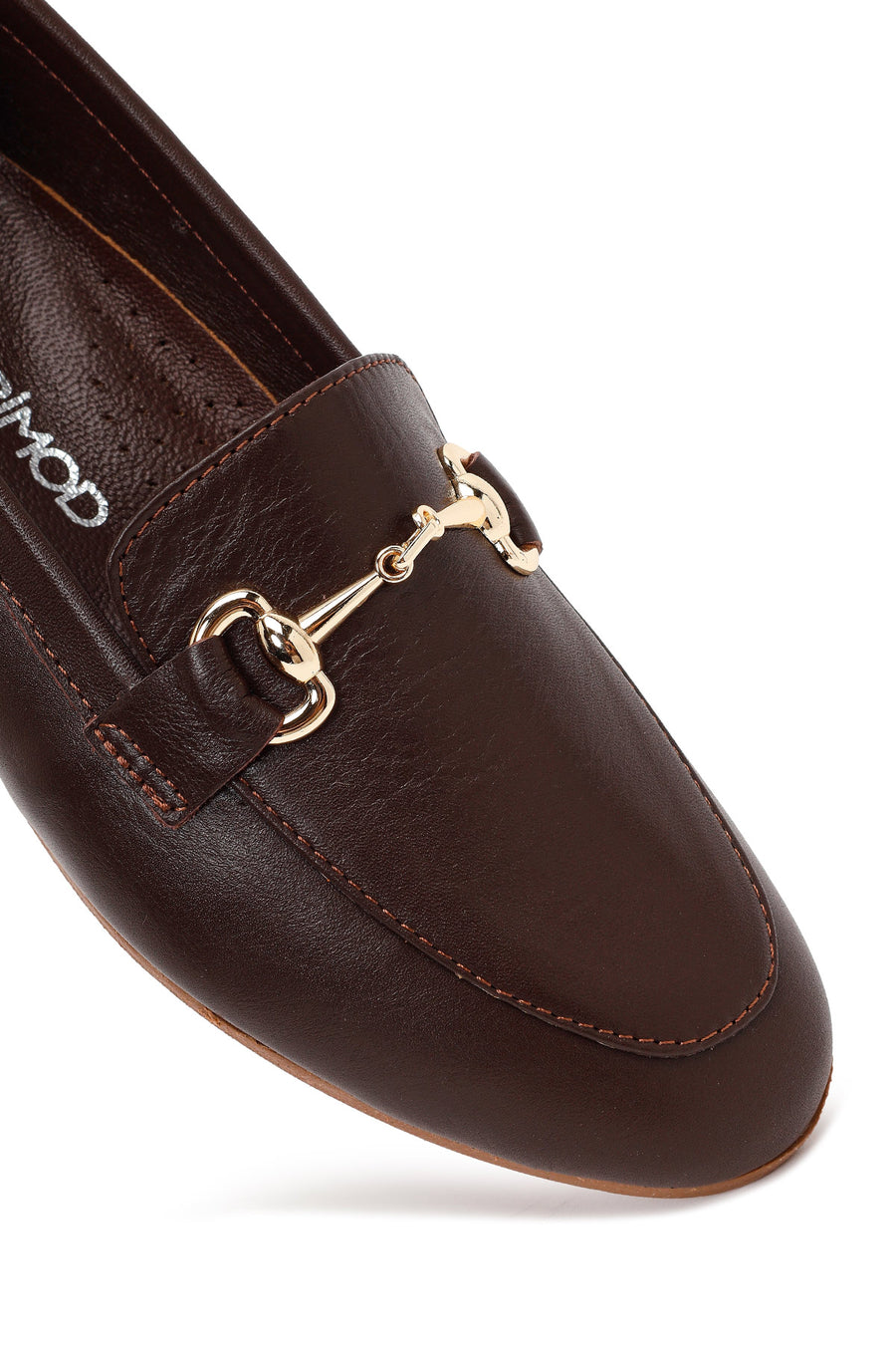 Kadın Kahverengi Tokalı Deri Klasik Loafer
