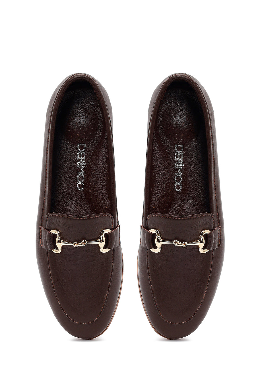 Kadın Kahverengi Tokalı Deri Klasik Loafer