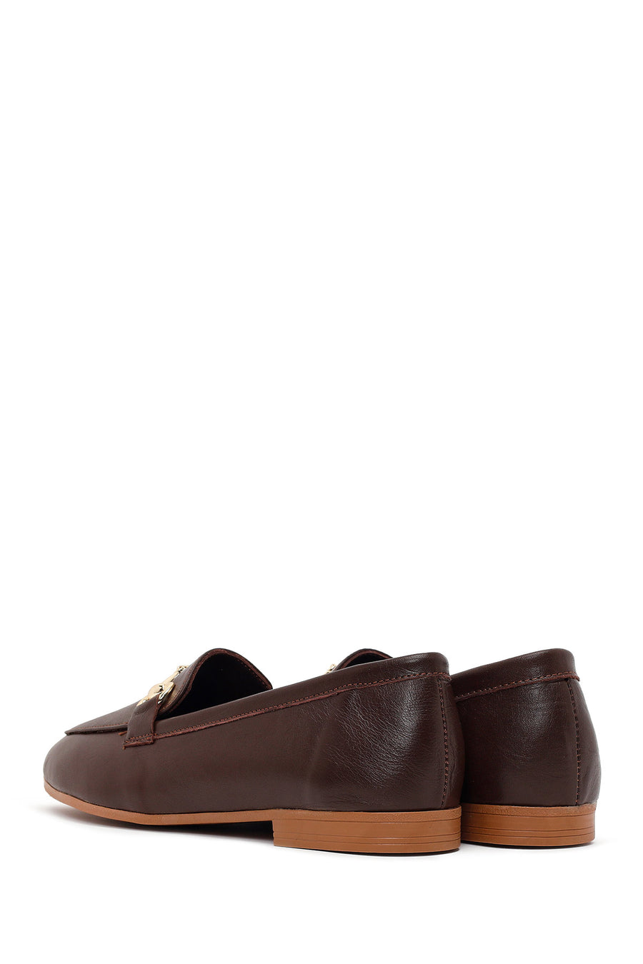 Kadın Kahverengi Tokalı Deri Klasik Loafer