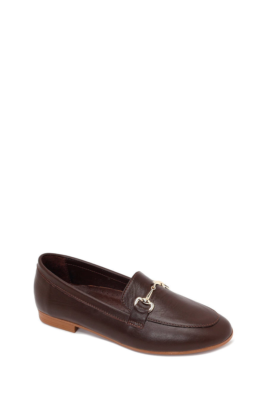 Kadın Kahverengi Tokalı Deri Klasik Loafer