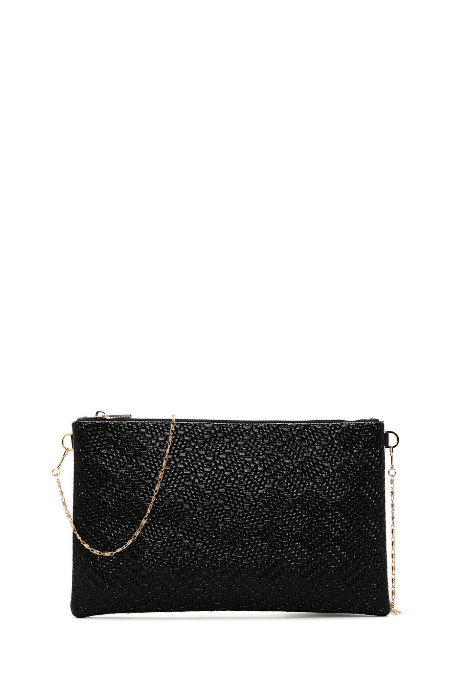 Women's Black Long Chain Strap Woven Clutch Bag 26PBD220029 | Derimod