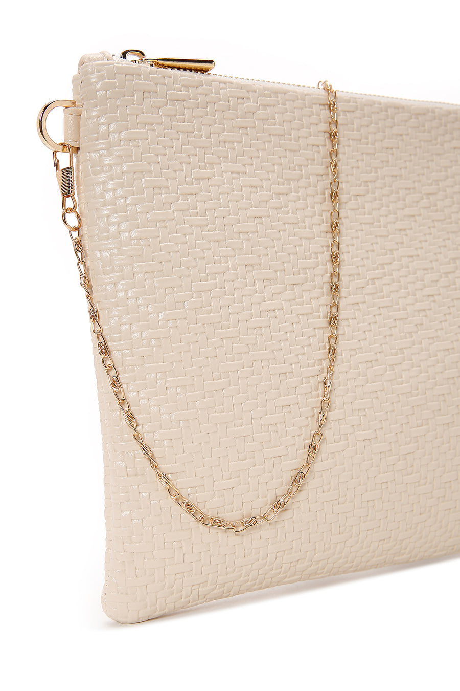 Women's Cream Long Chain Strap Woven Clutch Bag