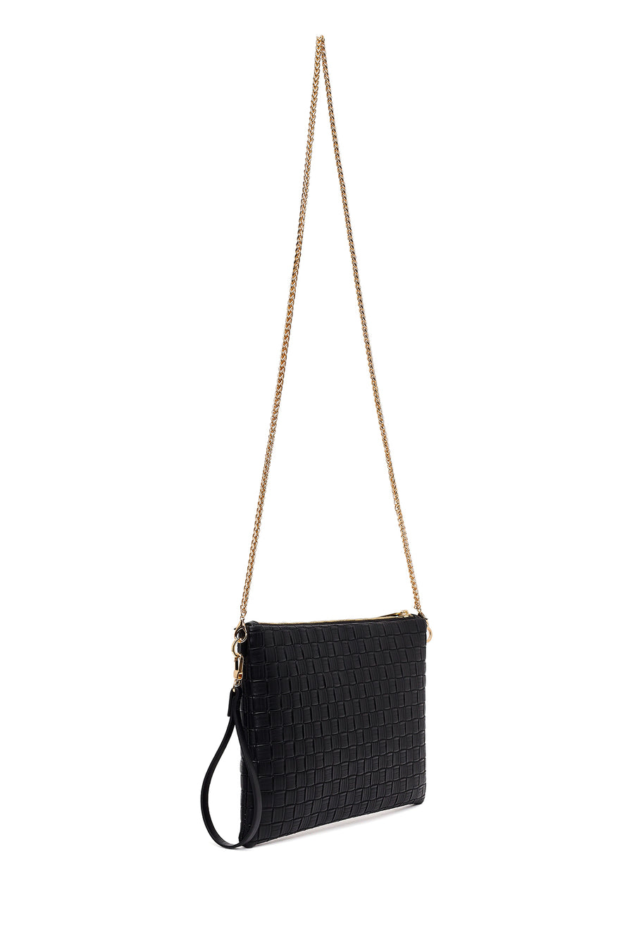 Women's Black Long Chain Strap Printed Clutch Bag