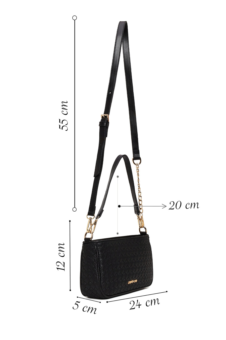 Woman Black Long-Strap Braided Shoulder Bag