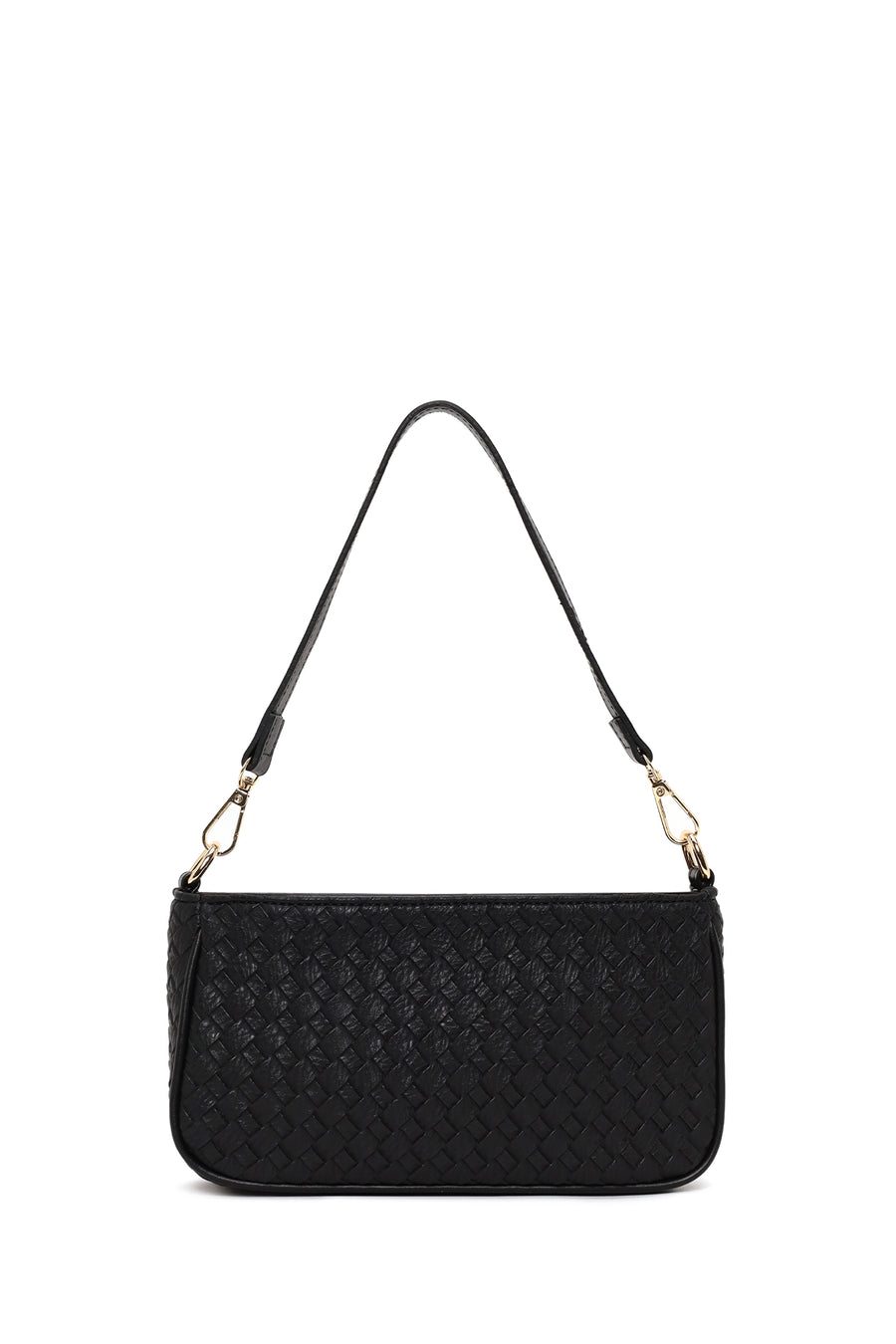 Woman Black Long-Strap Braided Shoulder Bag