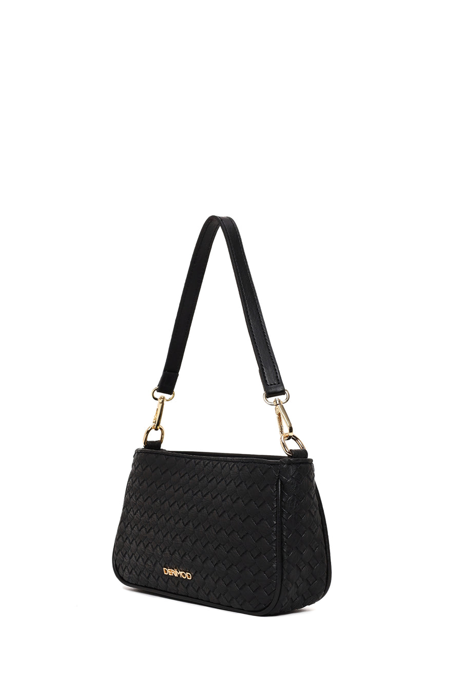 Woman Black Long-Strap Braided Shoulder Bag