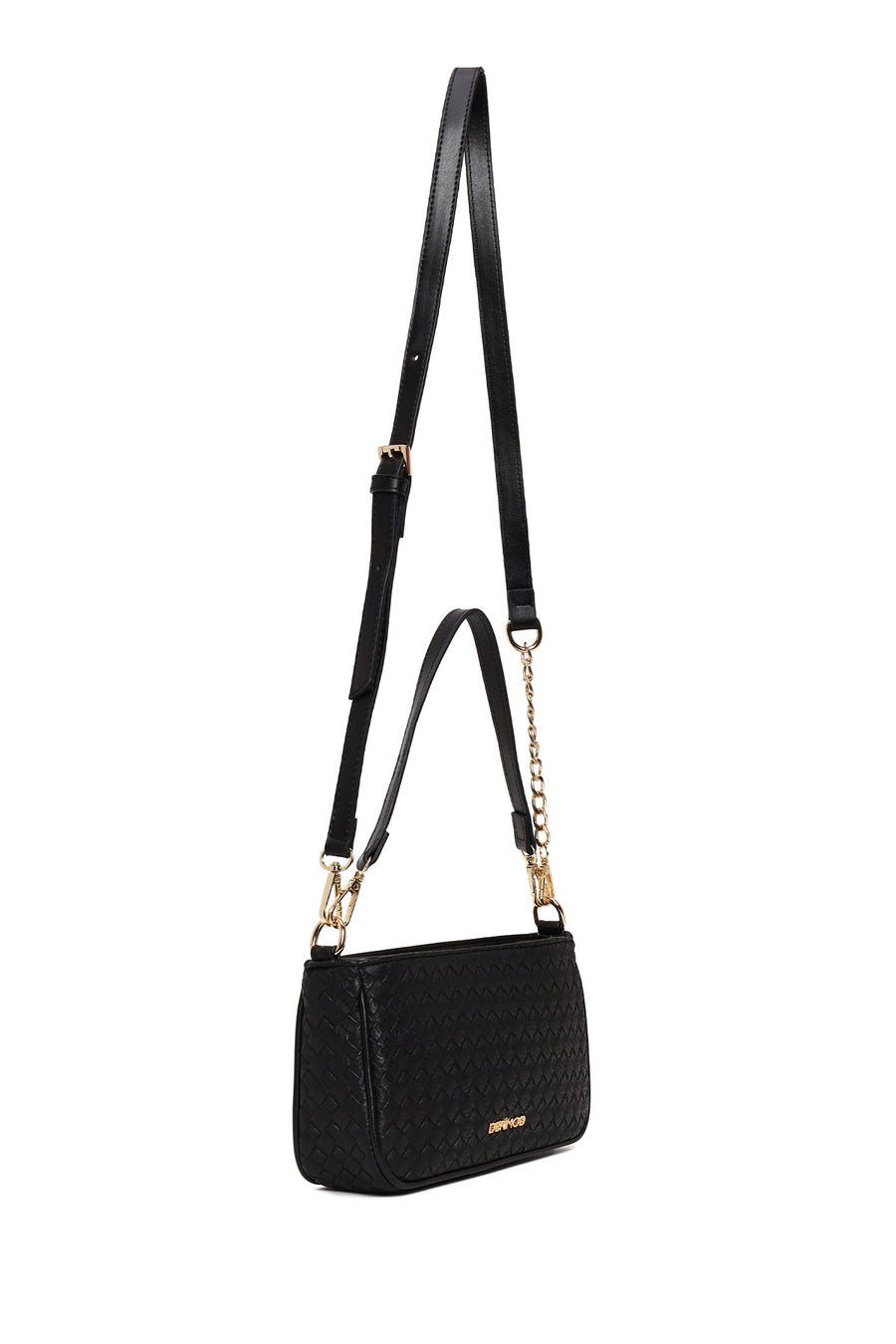 Woman Black Long-Strap Braided Shoulder Bag