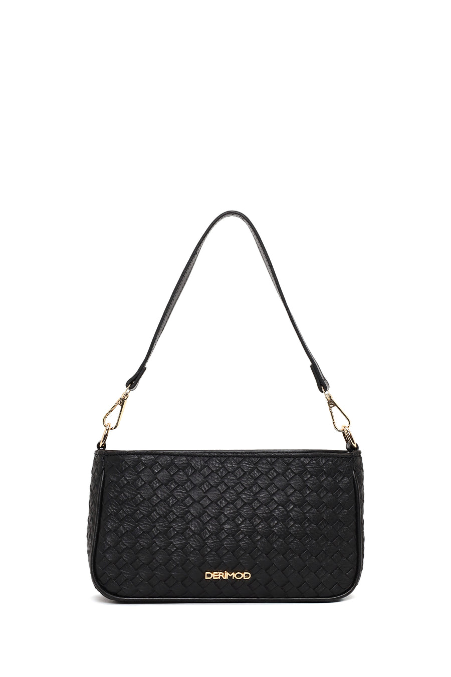 Woman Black Long-Strap Braided Shoulder Bag