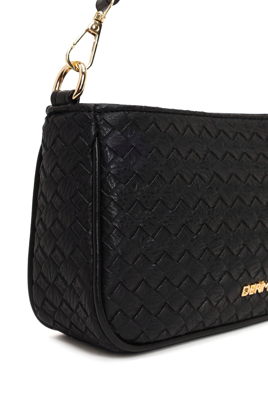 Woman Black Long-Strap Braided Shoulder Bag