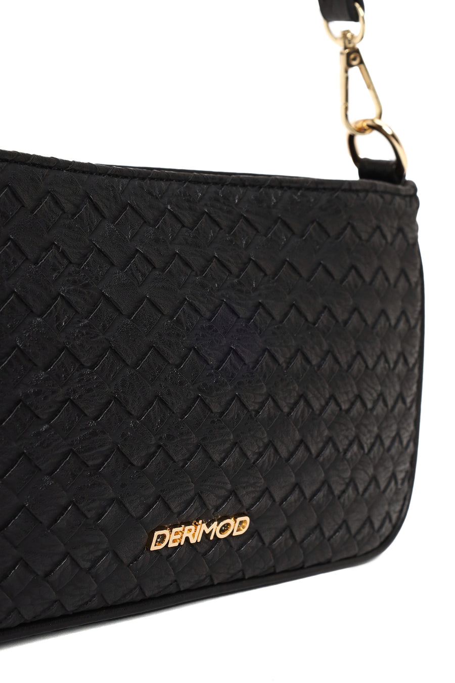 Woman Black Long-Strap Braided Shoulder Bag