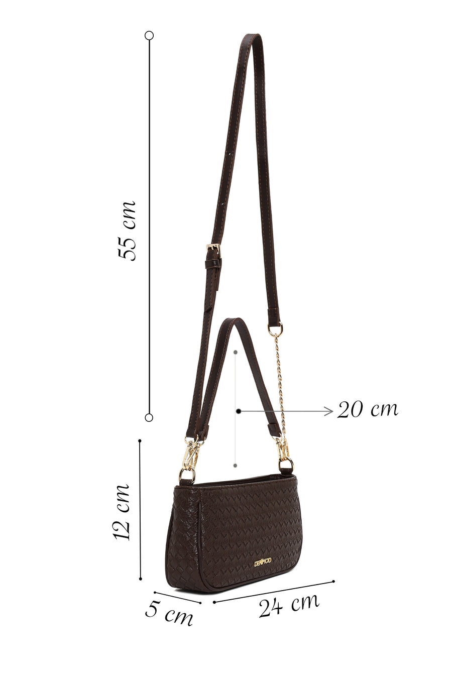 Woman Brown Long-Strap Braided Shoulder Bag