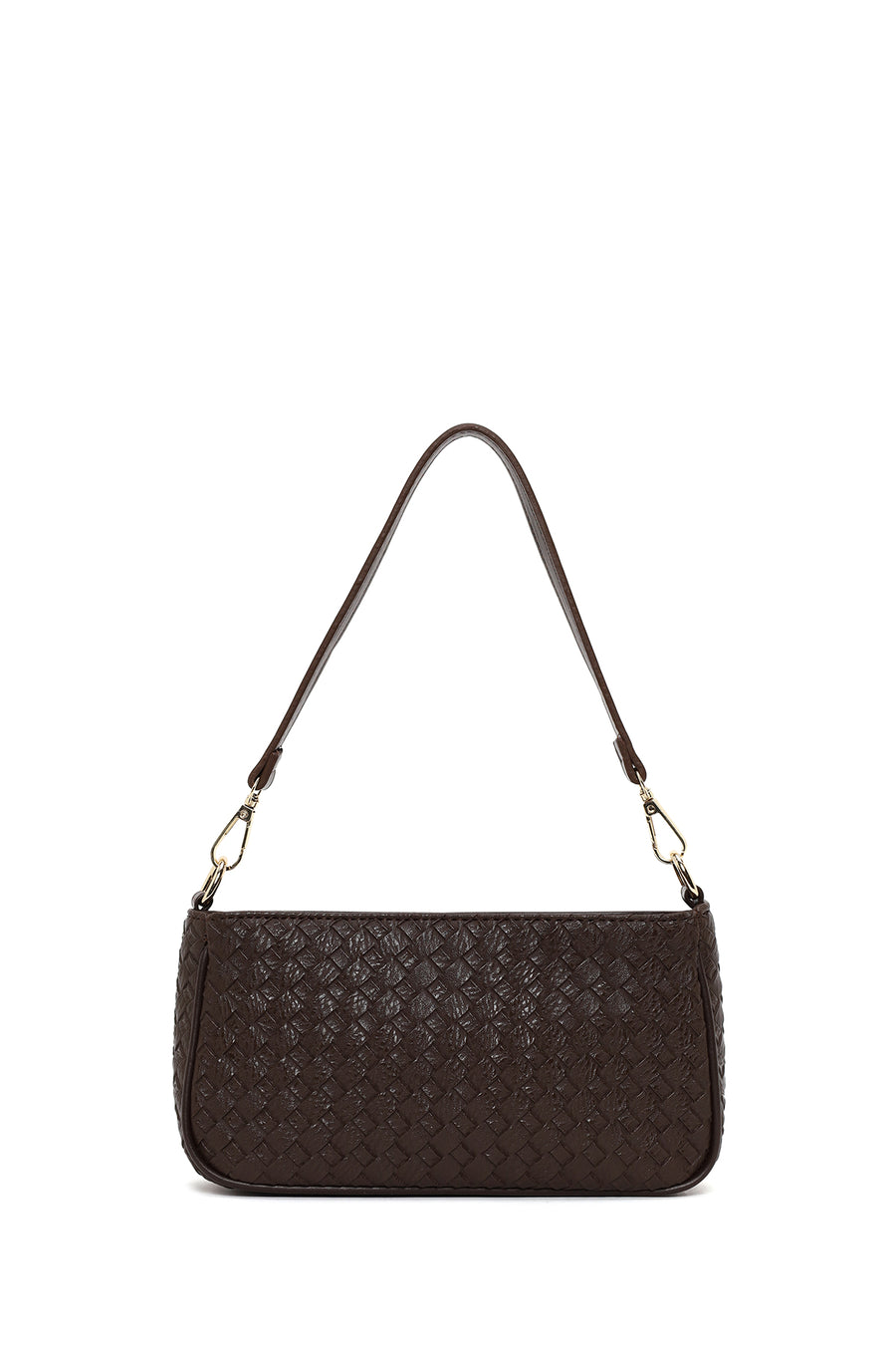 Woman Brown Long-Strap Braided Shoulder Bag