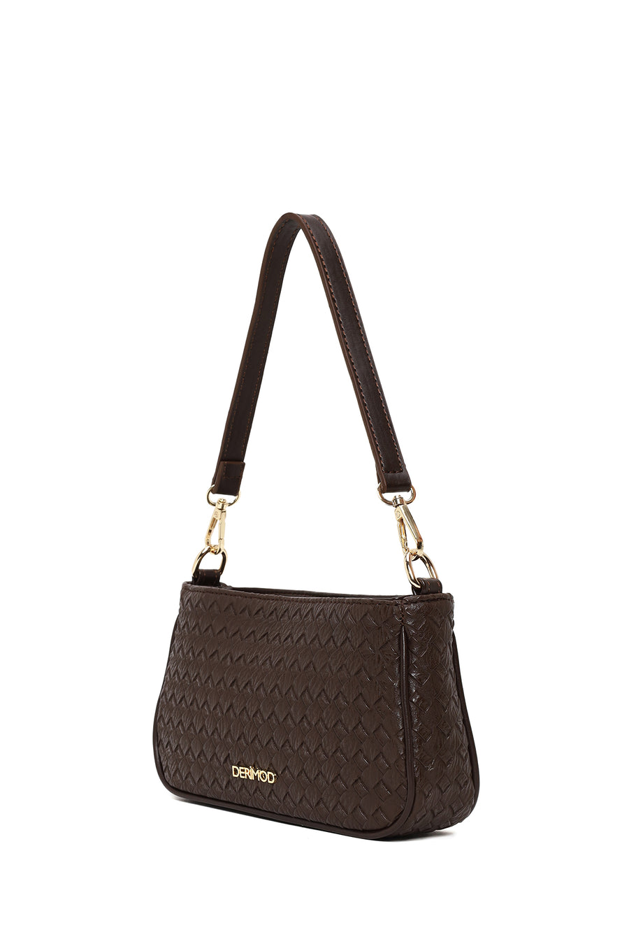 Woman Brown Long-Strap Braided Shoulder Bag