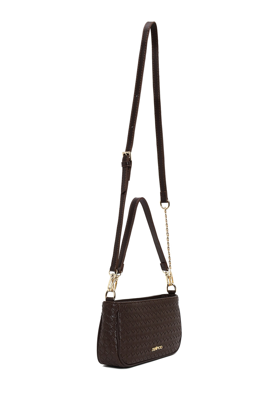 Woman Brown Long-Strap Braided Shoulder Bag