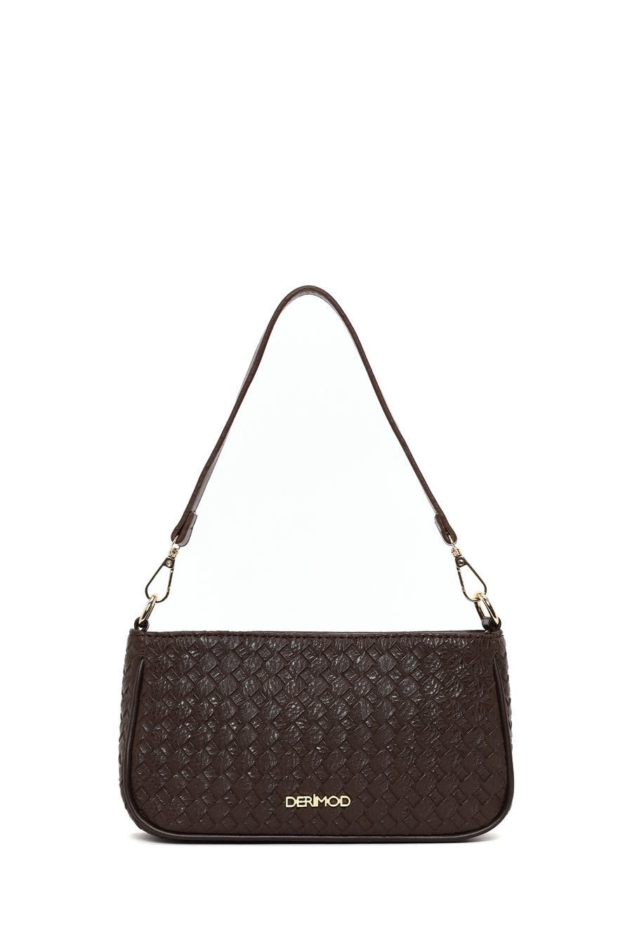 Woman Brown Long-Strap Braided Shoulder Bag