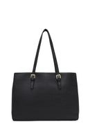 Woman Black Leather Shoulder Bag with Charm | Derimod