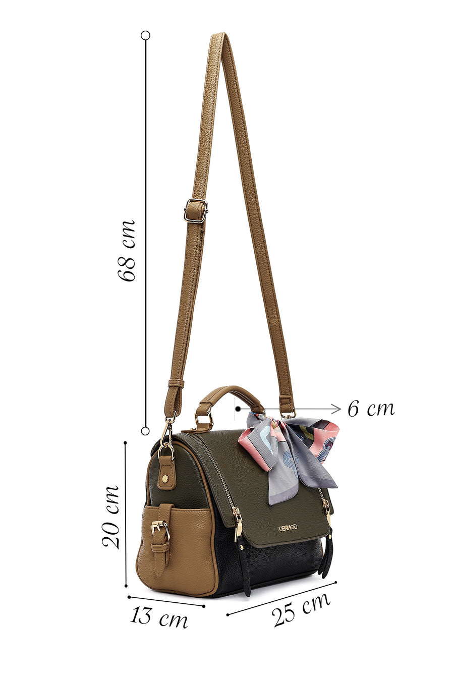 Women's Black Long Strap Handbag with Accessory Detail