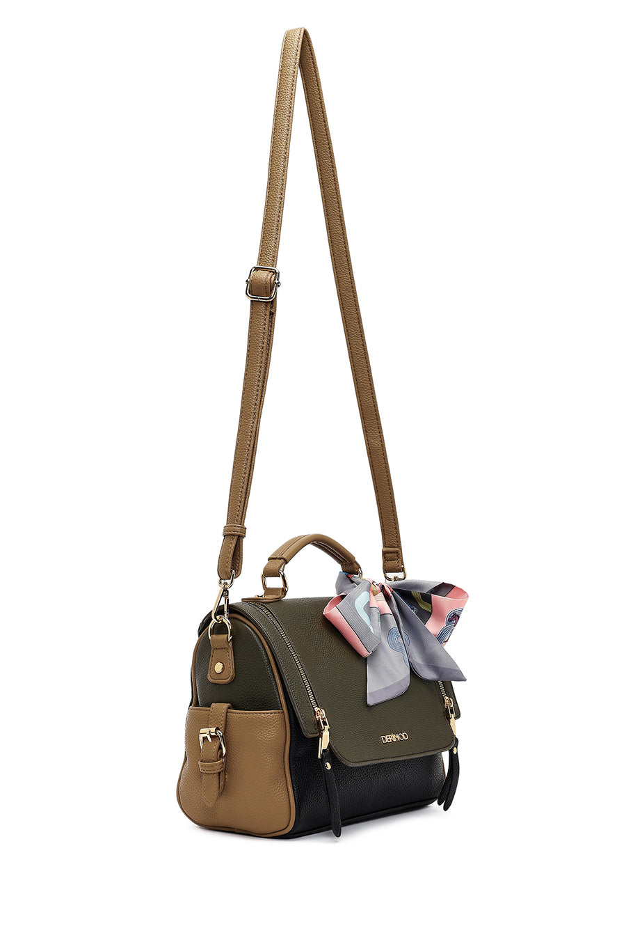 Women's Black Long Strap Handbag with Accessory Detail
