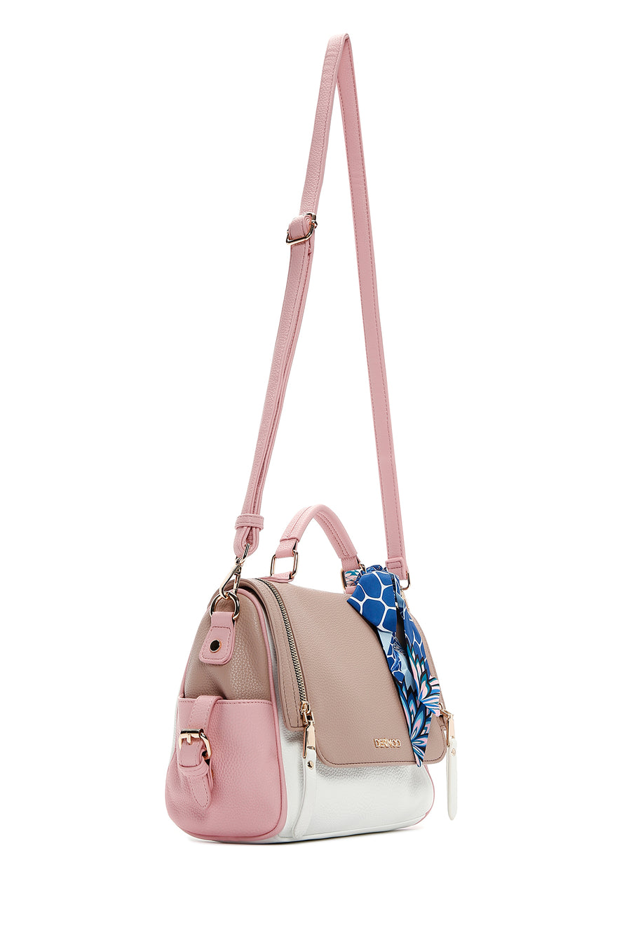 Women's Pink Long Strap Handbag with Accessory Details