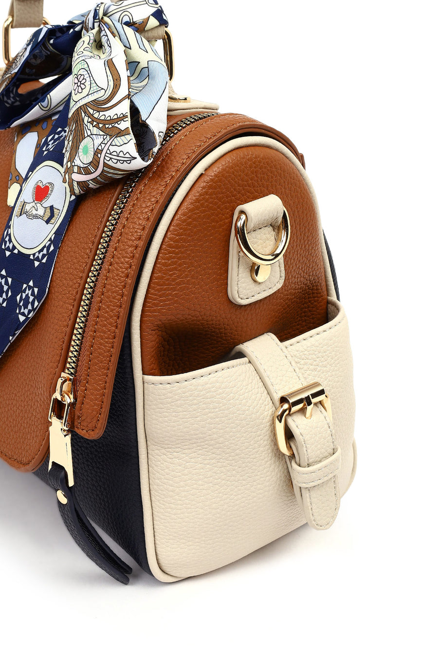 Women's Tan Long Strap Handbag with Accessory Detail