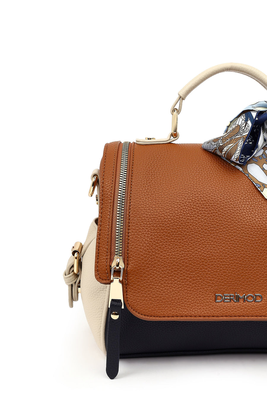 Women's Tan Long Strap Handbag with Accessory Detail