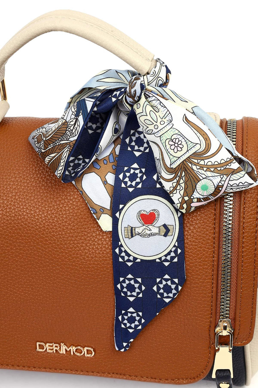 Women's Tan Long Strap Handbag with Accessory Detail