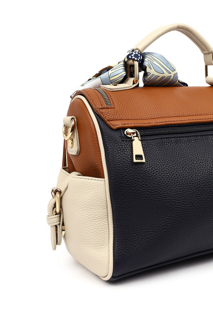 Women's Tan Long Strap Handbag with Accessory Detail