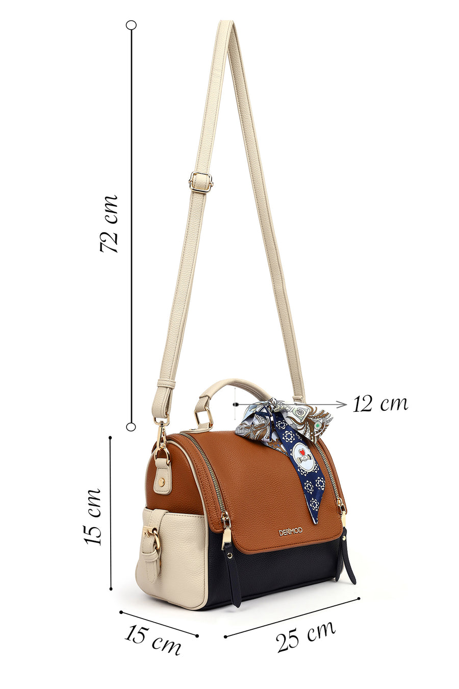 Women's Tan Long Strap Handbag with Accessory Detail
