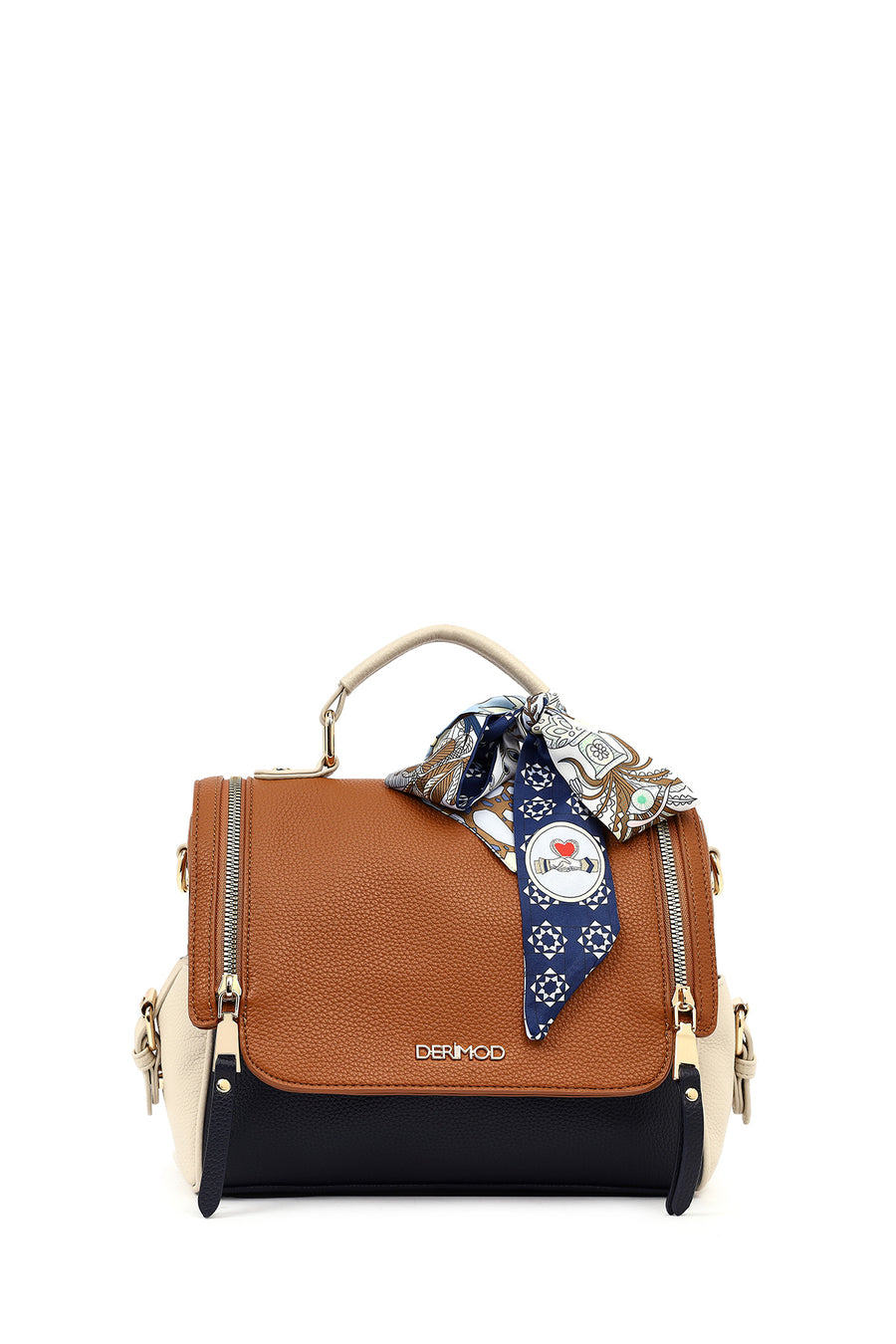 Women's Tan Long Strap Handbag with Accessory Detail