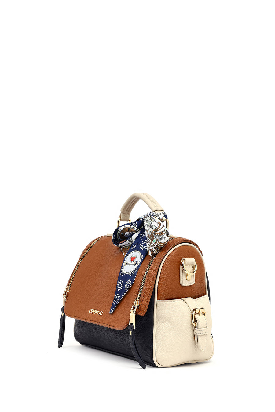 Women's Tan Long Strap Handbag with Accessory Detail