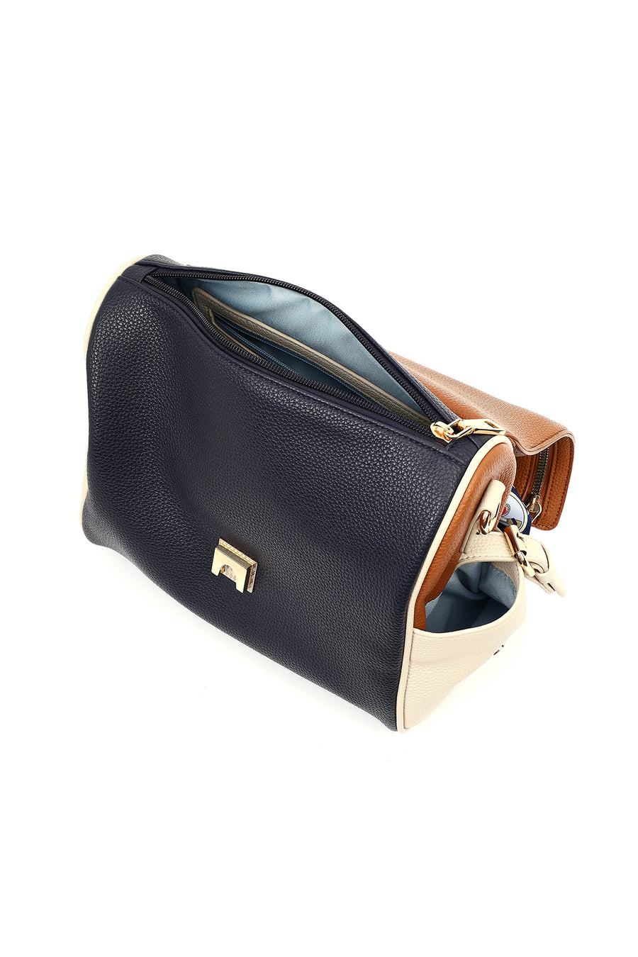 Women's Tan Long Strap Handbag with Accessory Detail
